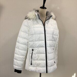 NAUTICA White Black Trim Zip Pockets Removable Fur Hood Puffer Jacket